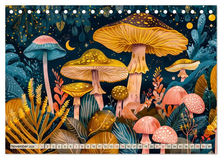 Produktbild: Zauberwelt der Pilze - Fantasievolle Pilze im verwunschenen Wald (Tischkalender 2026 DIN A5 quer), CALVENDO Monatskalender