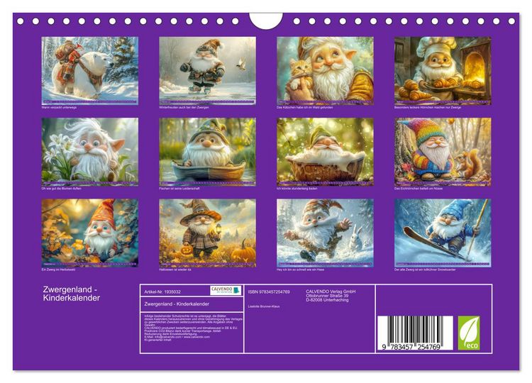 Produktbild: Zwergenland - Kinderkalender (Wandkalender 2026 DIN A4 quer), CALVENDO Monatskalender