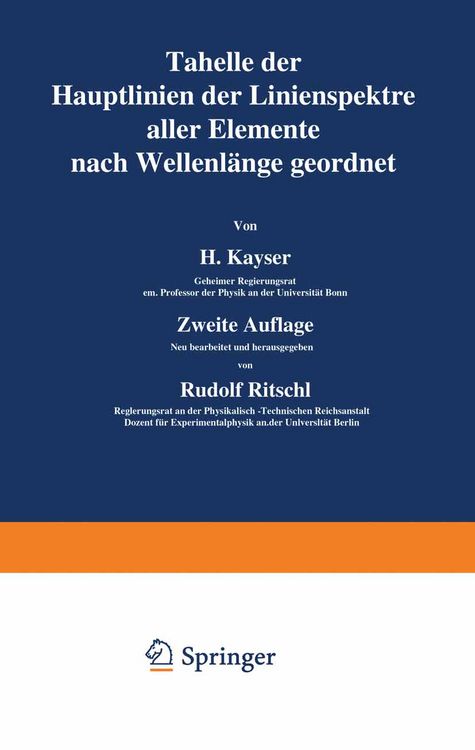 Produktbild: Tabelle der Hauptlinien der Linienspektre aller Elemente nach Wellenl&auml;nge geordnet