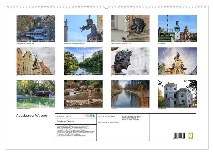 Produktbild: Augsburger Wasser (Wandkalender 2026 DIN A2 quer), CALVENDO Monatskalender