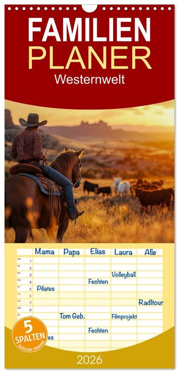 Produktbild: Familienplaner 2026 - Westernwelt mit 5 Spalten (Wandkalender, 21 x 45 cm) CALVENDO