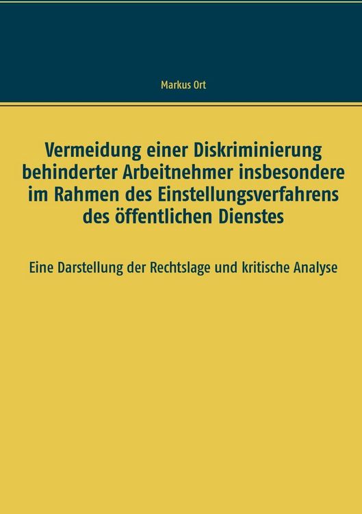 Produktbild: Vermeidung einer Diskriminierung behinderter Arbeitnehmer insbesondere im Rahmen des Einstellungsverfahrens des &ouml;ffentlichen Dienstes