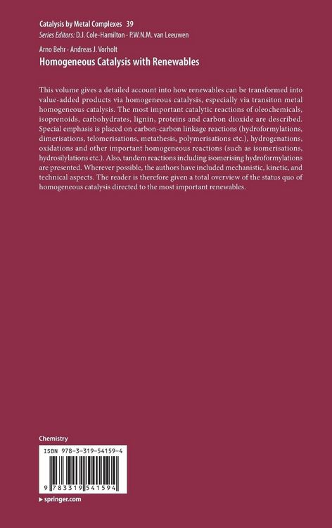 Produktbild: Homogeneous Catalysis with Renewables