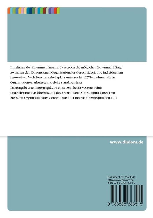 Produktbild: Organisationale Gerechtigkeit und innovatives Verhalten in Organisationen