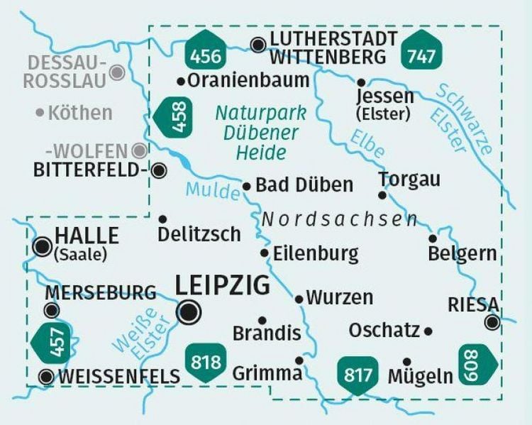 Produktbild: KOMPASS Wanderkarten-Set 459 Leipzig und Umgebung, Nordsachsen, Naturpark D&uuml;bener Heide (2 Karten) 1:50.000