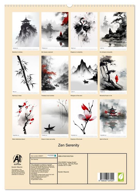 Produktbild: Zen Serenity (High Quality Premium Wall Calendar 2026 DIN A2 portrait),CALVENDO 12 Month Wall Calendar