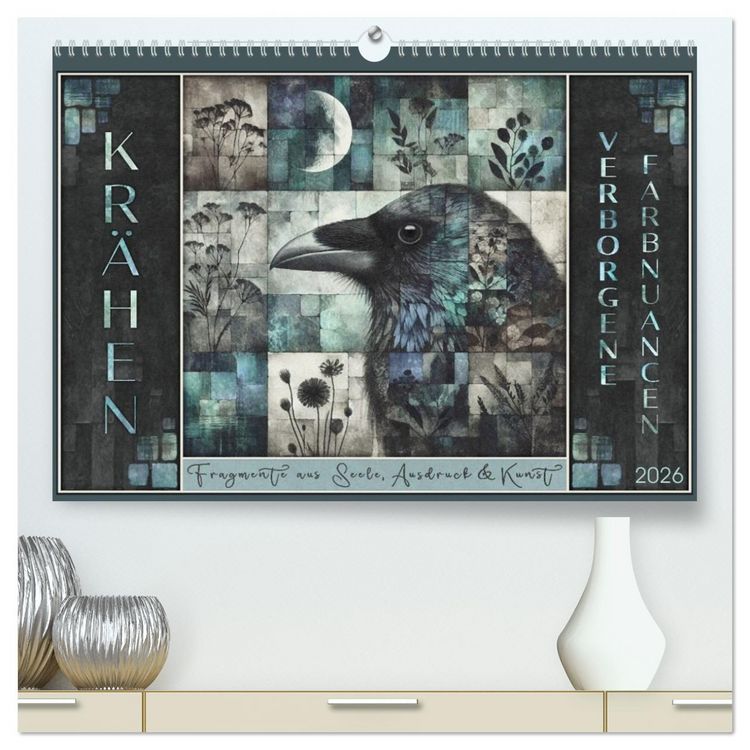 Produktbild: Kr&auml;hen. Verborgene Farbnuancen. Kunst. (hochwertiger Premium Wandkalender 2026 DIN A2 quer), Kunstdruck in Hochglanz