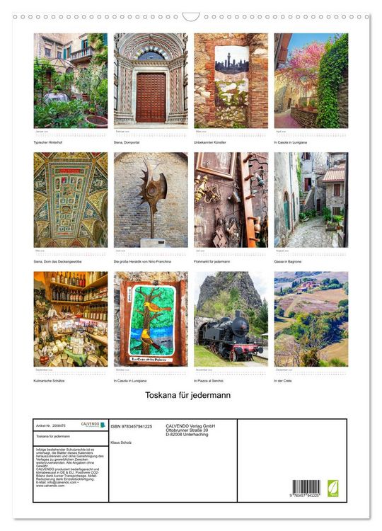 Produktbild: Toskana f&uuml;r jedermann (Wandkalender 2026 DIN A2 hoch), CALVENDO Monatskalender