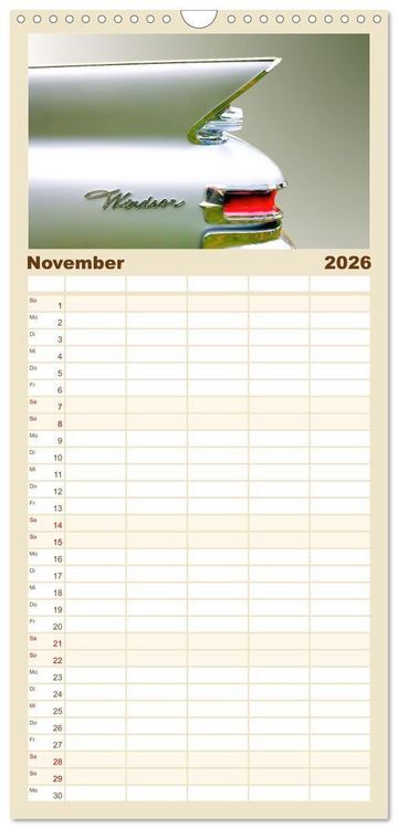 Produktbild: Familienplaner 2026 - American Dream: Heckflossen-Ikonen mit 5 Spalten (Wandkalender, 21 x 45 cm) CALVENDO