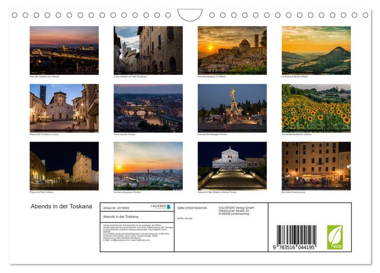 Produktbild: Abends in der Toskana (Wandkalender 2026 DIN A4 quer), CALVENDO Monatskalender