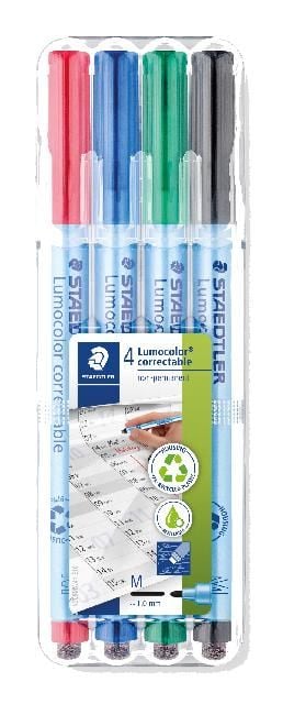 Produktbild: STAEDTLER Universalstift Lumocolor correctable 305 trocken abwischbar, blau M, 4er Set