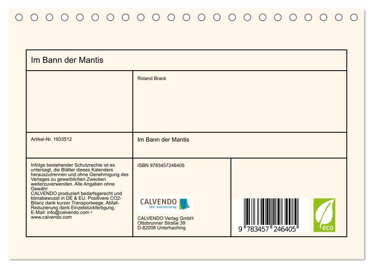Produktbild: Im Bann der Mantis (Tischkalender 2026 DIN A5 quer), CALVENDO Monatskalender