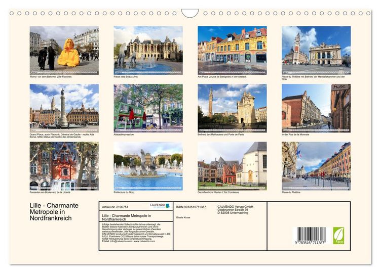 Produktbild: Lille - Charmante Metropole in Nordfrankreich (Wandkalender 2026 DIN A3 quer), CALVENDO Monatskalender