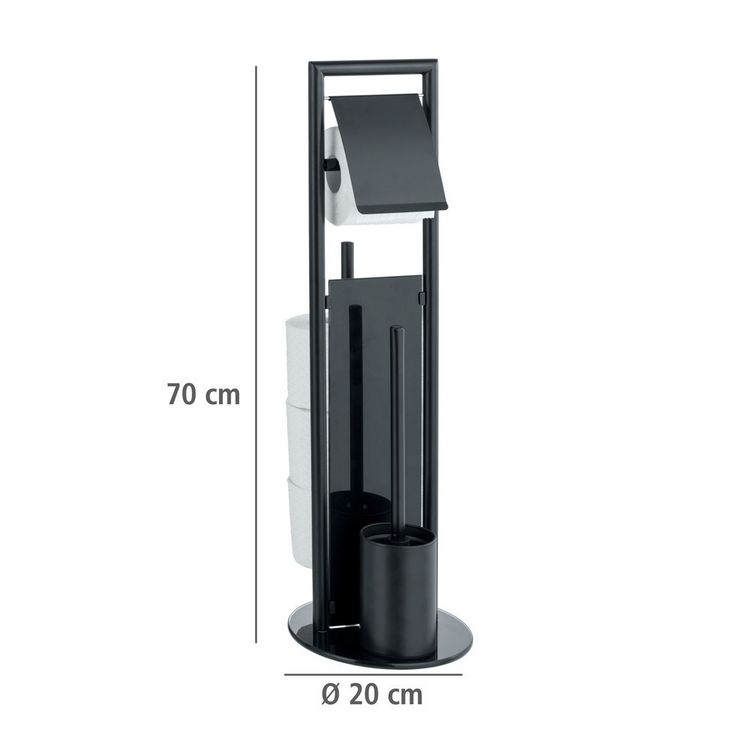 Produktbild: Stand WC-Garnitur Mod. Ravina, Schwarz, mit Ersatzrollenhalter f&uuml;r 3 Rollen