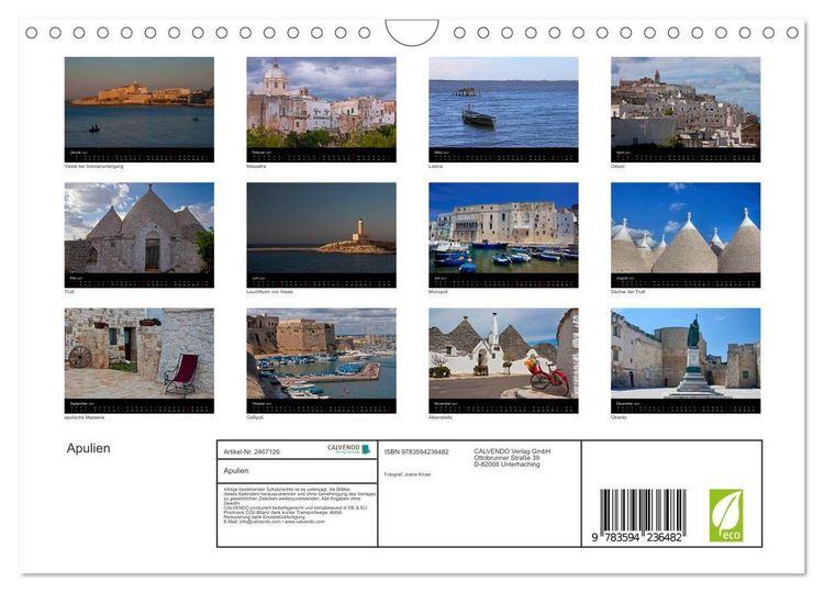 Produktbild: Apulien (Wandkalender 2027 DIN A4 quer), CALVENDO Monatskalender