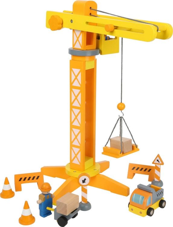 Produktbild: small foot 12007 - Baukran aus Holz mit Baustellenzubeh&ouml;r, 13 Teile, 360 Grad drehbar