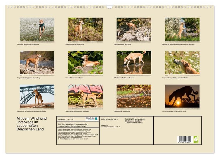 Produktbild: Mit dem Windhund unterwegs im zauberhaften Bergischen Land (Wandkalender 2026 DIN A2 quer), CALVENDO Monatskalender