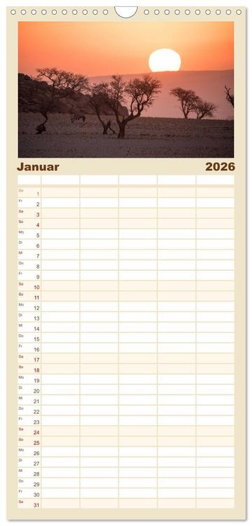 Produktbild: Familienplaner 2026 - Namibia - Sehnsucht der Ferne mit 5 Spalten (Wandkalender, 21 x 45 cm) CALVENDO