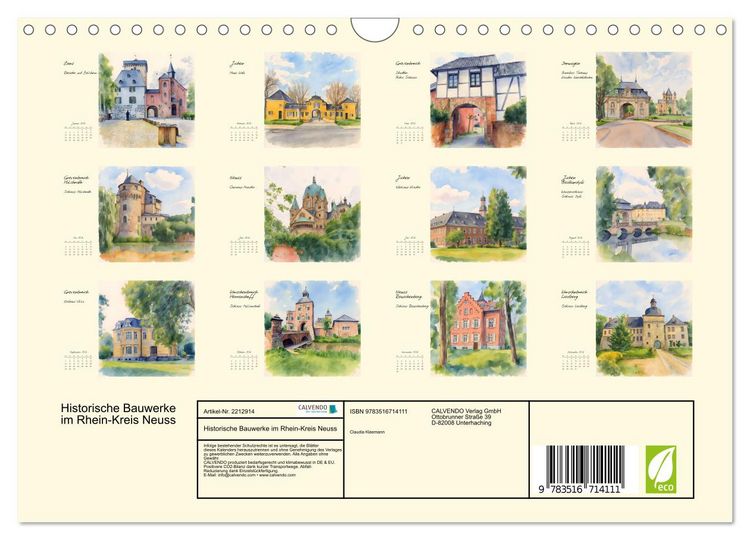 Produktbild: Historische Bauwerke im Rhein-Kreis Neuss (Wandkalender 2026 DIN A4 quer), CALVENDO Monatskalender