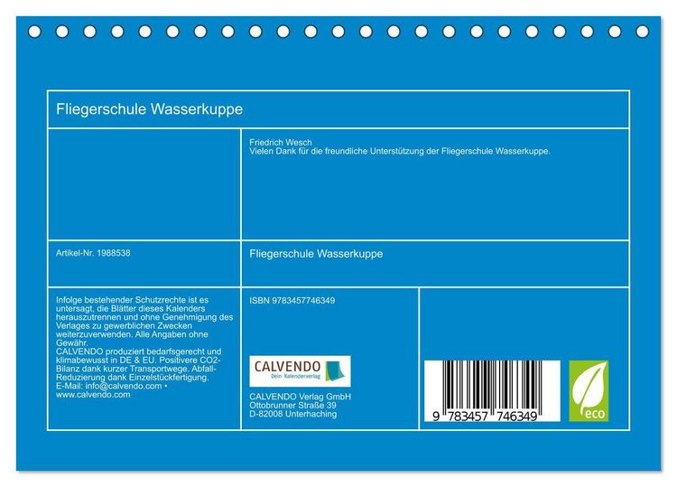 Produktbild: Fliegerschule Wasserkuppe (Tischkalender 2026 DIN A5 quer), CALVENDO Monatskalender