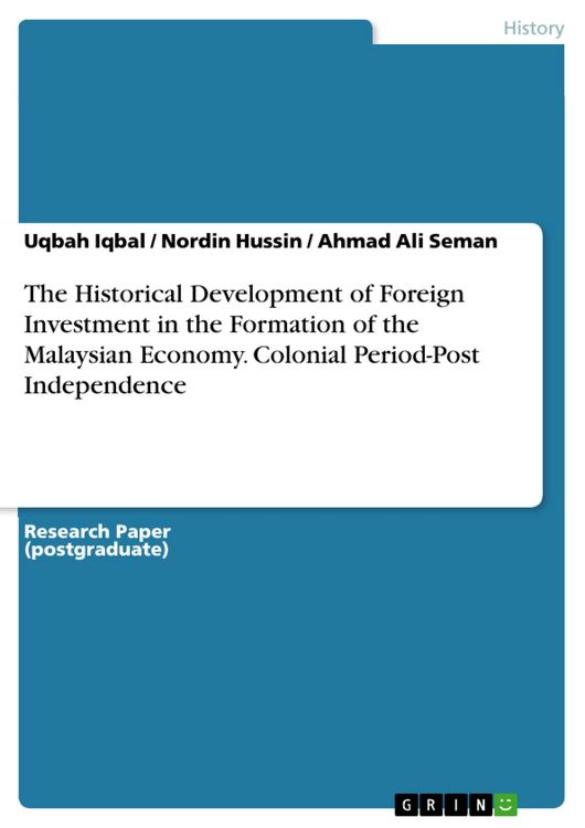 Produktbild: The Historical Development of Foreign Investment in the Formation of the Malaysian Economy. Colonial Period-Post Independence