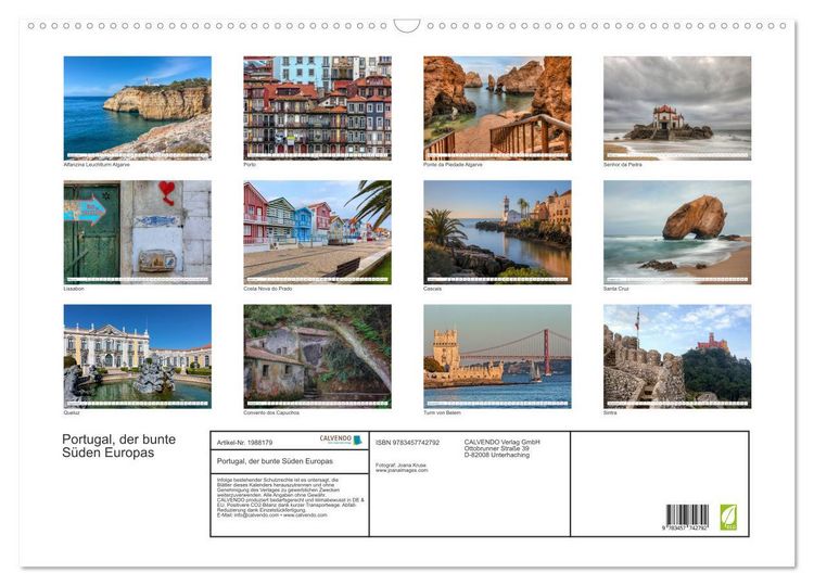 Produktbild: Portugal, der bunte S&uuml;den Europas (Wandkalender 2026 DIN A2 quer), CALVENDO Monatskalender