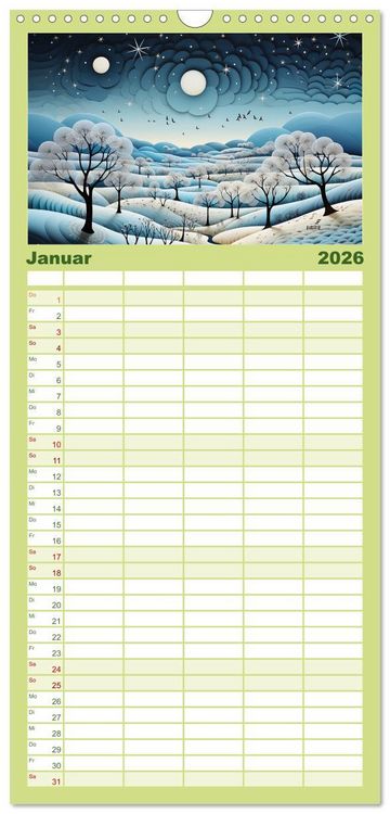 Produktbild: Familienplaner 2026 - Paper Art mit 5 Spalten (Wandkalender, 21 x 45 cm) CALVENDO