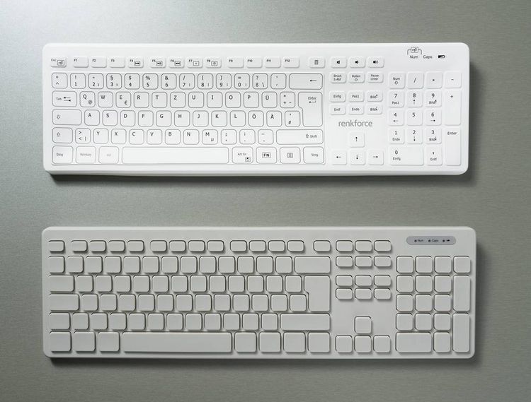 Produktbild: Renkforce RF-WRK-300 Kabellos Hygiene-Tastatur Deutsch, QWERTZ Wei&szlig; (matt) Spritzwassergesch&uuml;tzt