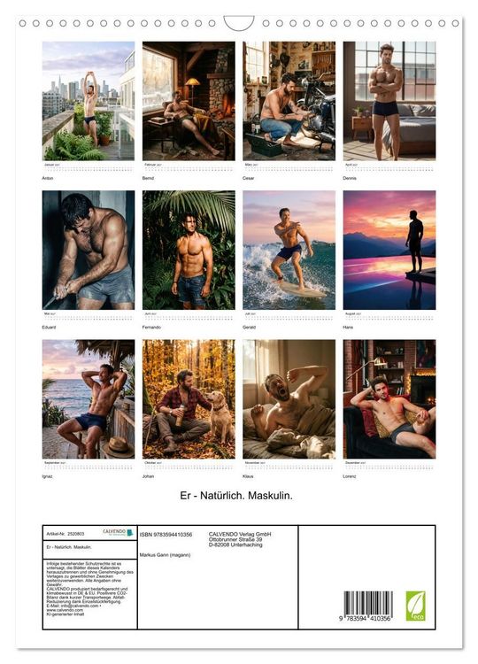 Produktbild: Er - Nat&uuml;rlich. Maskulin. (Wandkalender 2027 DIN A3 hoch), CALVENDO Monatskalender