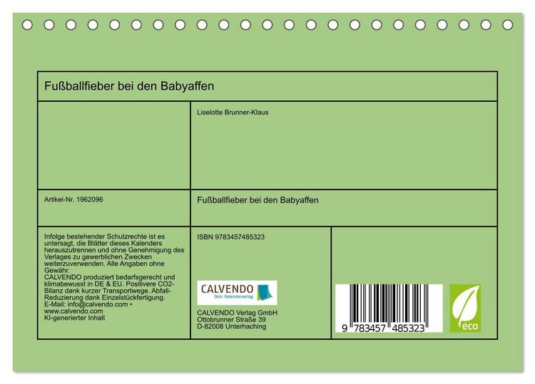 Produktbild: Fu&szlig;ballfieber bei den Babyaffen (Tischkalender 2026 DIN A5 quer), CALVENDO Monatskalender