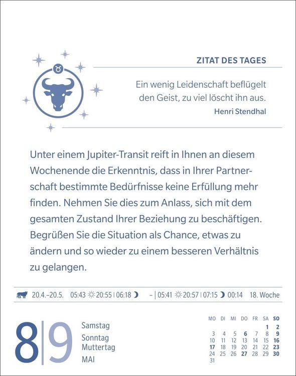 Produktbild: Stier Sternzeichenkalender 2027 - Tagesabrei&szlig;kalender - Ihr Horoskop f&uuml;r jeden Tag
