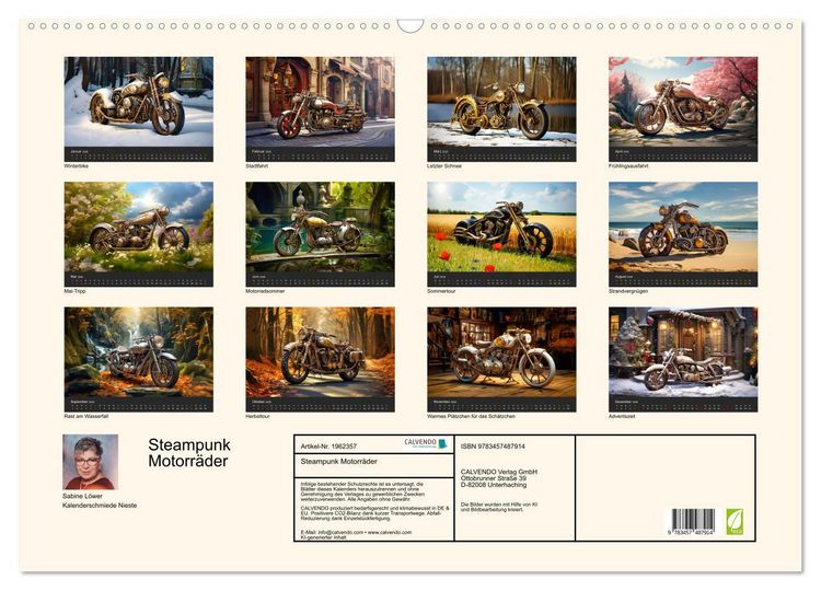 Produktbild: Steampunk Motorr&auml;der (Wandkalender 2026 DIN A2 quer), CALVENDO Monatskalender