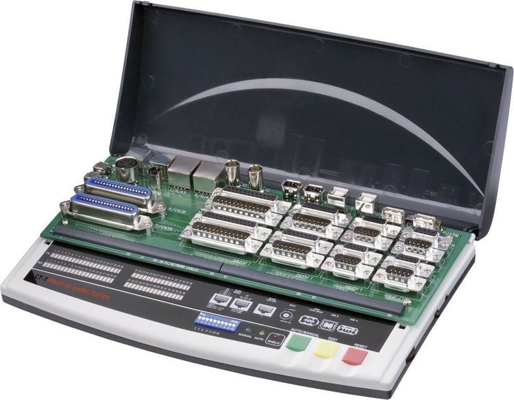Produktbild: VOLTCRAFT Kabeltester CT-7 CT-7 Geeignet f&uuml;r 9-, 15-, 25polige SUB-D, 15polig SUB-HD, Centronics, USB A + B, IEEE 1394, BNC