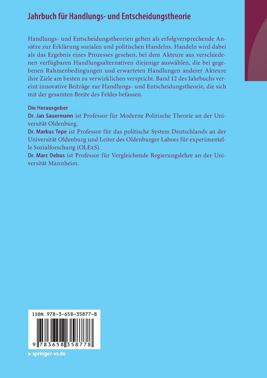Produktbild: Jahrbuch f&uuml;r Handlungs- und Entscheidungstheorie