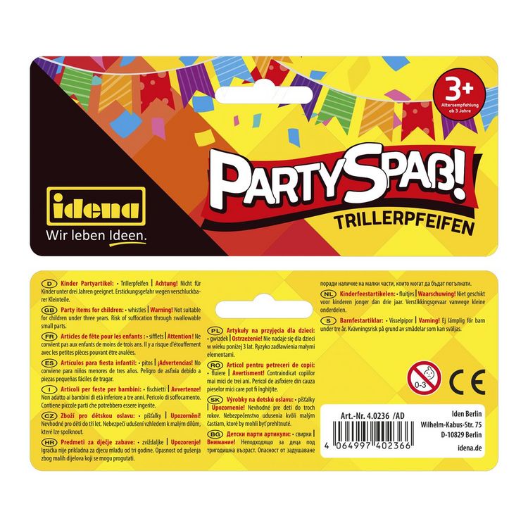 Produktbild: Idena Trillerpfeife Partyspa&szlig; 5cm 4 St&uuml;ck