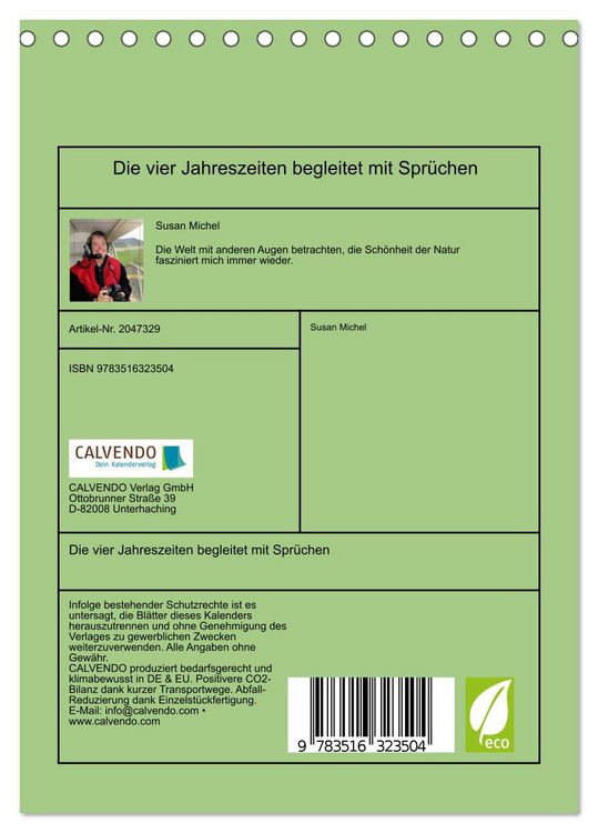 Produktbild: Die vier Jahreszeiten begleitet mit Spr&uuml;chen (Tischkalender 2026 DIN A5 hoch), CALVENDO Monatskalender