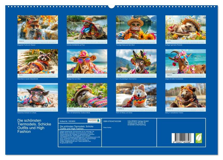 Produktbild: Die sch&ouml;nsten Tiermodels. Schicke Outfits und High Fashion (hochwertiger Premium Wandkalender 2026 DIN A2 quer), Kunstdruck in Hochglanz