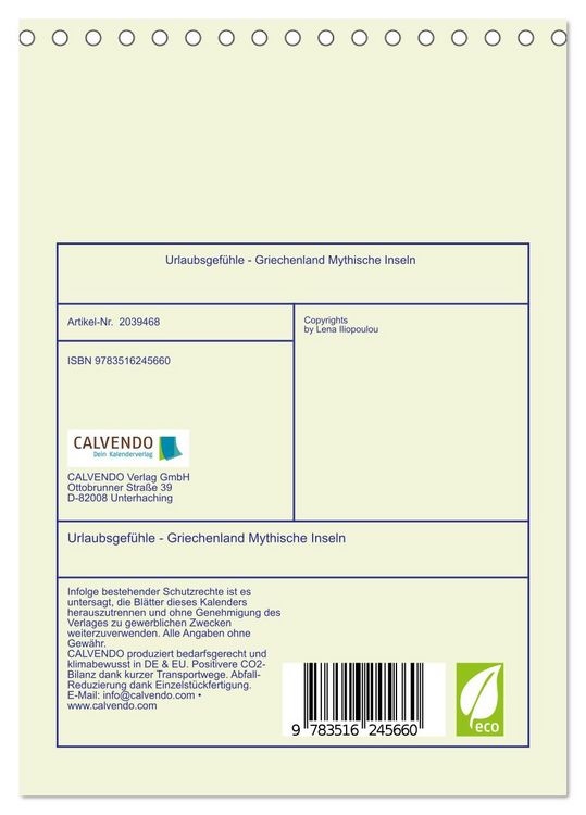 Produktbild: Urlaubsgef&uuml;hle - Griechenland Mythische Inseln (Tischkalender 2026 DIN A5 hoch), CALVENDO Monatskalender