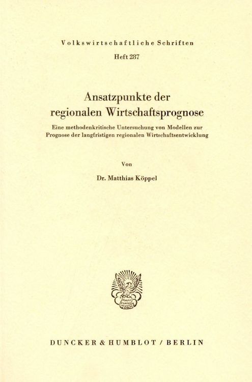 Produktbild: Ansatzpunkte der regionalen Wirtschaftsprognose.