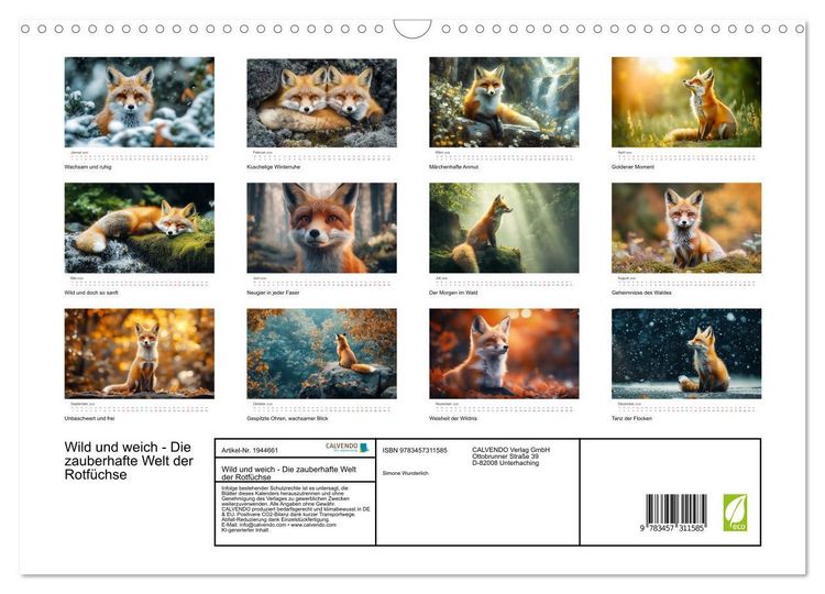 Produktbild: Wild und weich - Die zauberhafte Welt der Rotf&uuml;chse (Wandkalender 2026 DIN A3 quer), CALVENDO Monatskalender