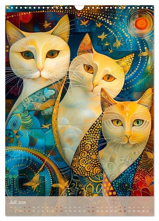 Produktbild: Astrale Katzen - Abstrakte Kunst f&uuml;r Katzenliebhaber (Wandkalender 2026 DIN A3 hoch), CALVENDO Monatskalender