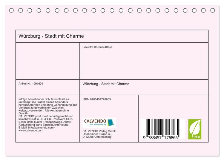 Produktbild: W&uuml;rzburg - Stadt mit Charme (Tischkalender 2026 DIN A5 quer), CALVENDO Monatskalender