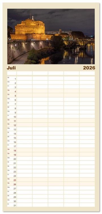 Produktbild: Familienplaner 2026 - Rom - Am Tag und in der Nacht mit 5 Spalten (Wandkalender, 21 x 45 cm) CALVENDO
