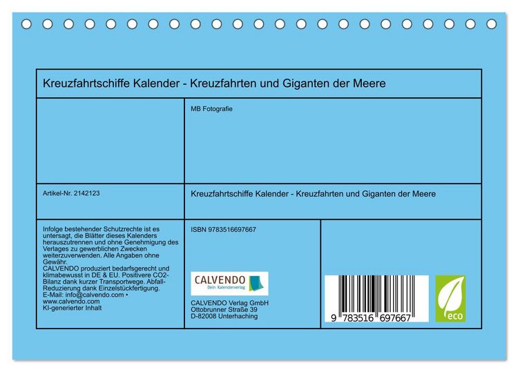 Produktbild: Kreuzfahrtschiffe Kalender - Kreuzfahrten und Giganten der Meere (Tischkalender 2026 DIN A5 quer), CALVENDO Monatskalender