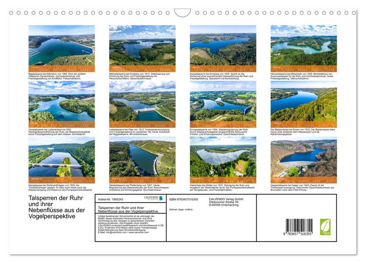 Produktbild: Talsperren der Ruhr und ihrer Nebenfl&uuml;sse aus der Vogelperspektive (Wandkalender 2026 DIN A3 quer), CALVENDO Monatskalender