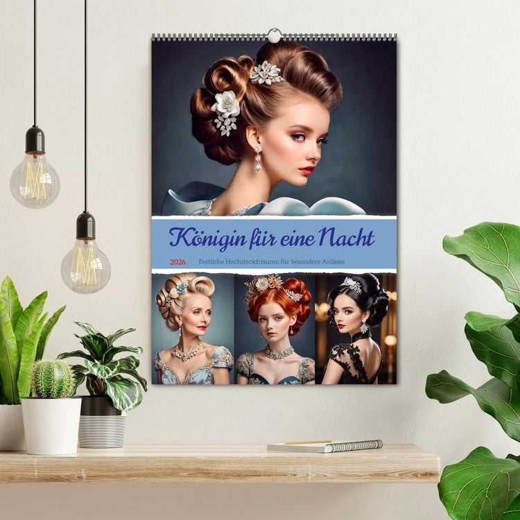 Produktbild: K&ouml;nigin f&uuml;r eine Nacht. Festliche Hochsteckfrisuren f&uuml;r besondere Anl&auml;sse (Wandkalender 2026 DIN A2 hoch), CALVENDO Monatskalender