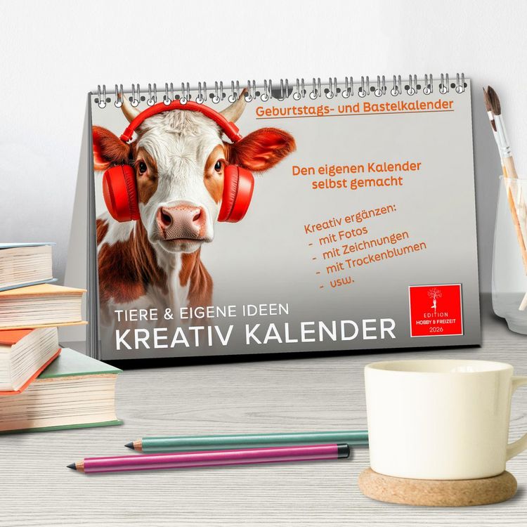 Produktbild: Kreativ Kalender - Tiere & eigene Ideen (Tischkalender 2026 DIN A5 quer), CALVENDO Monatskalender