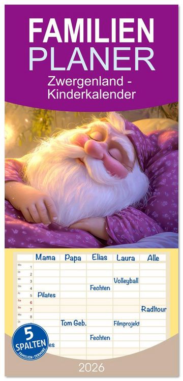 Produktbild: Familienplaner 2026 - Zwergenland - Kinderkalender mit 5 Spalten (Wandkalender, 21 x 45 cm) CALVENDO