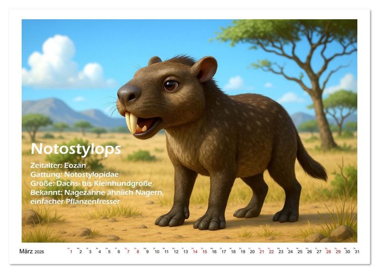 Produktbild: Urige Pal&auml;ofauna pr&auml;historisch und niedlich (Wandkalender 2026 DIN A2 quer), CALVENDO Monatskalender