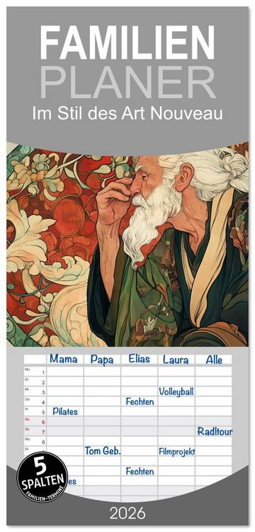 Produktbild: Familienplaner 2026 - Im Stil des Art Nouveau mit 5 Spalten (Wandkalender, 21 x 45 cm) CALVENDO